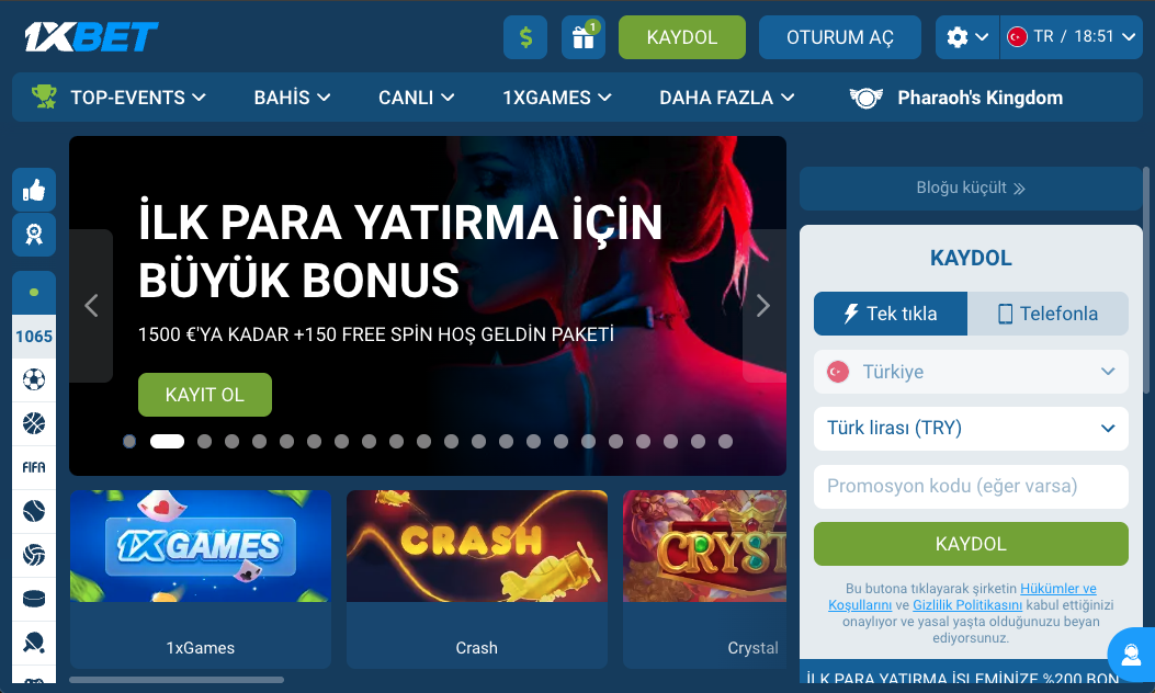 1XBET masaustu ekrani